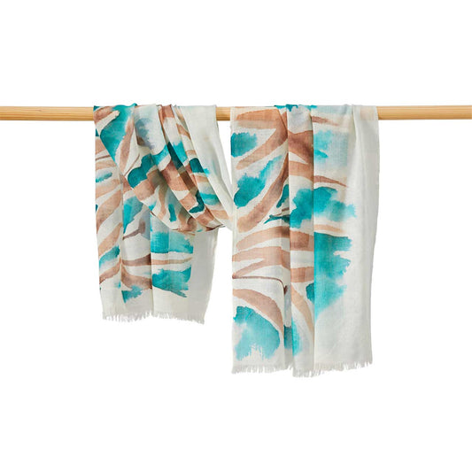 Teal Meadow Hand-Painted Scarf