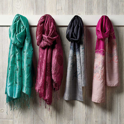Magenta Embroidered Silk Scarf